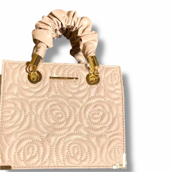 Aldo Handbags - Blush Quilted Rose Pattern Top-Handle Bag Gold Hardware | Scrunch Handle Purse